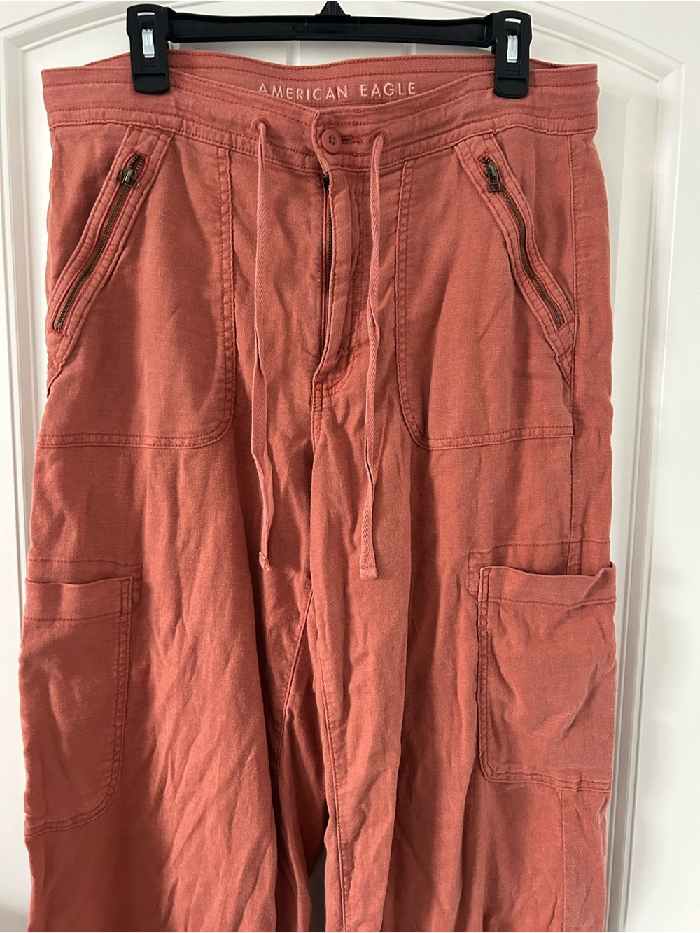 AE Dreamy Drape Linen-Blend Baggy Wide-Leg Cargo Pant Size 12 Terracotta - Picture 4 of 8